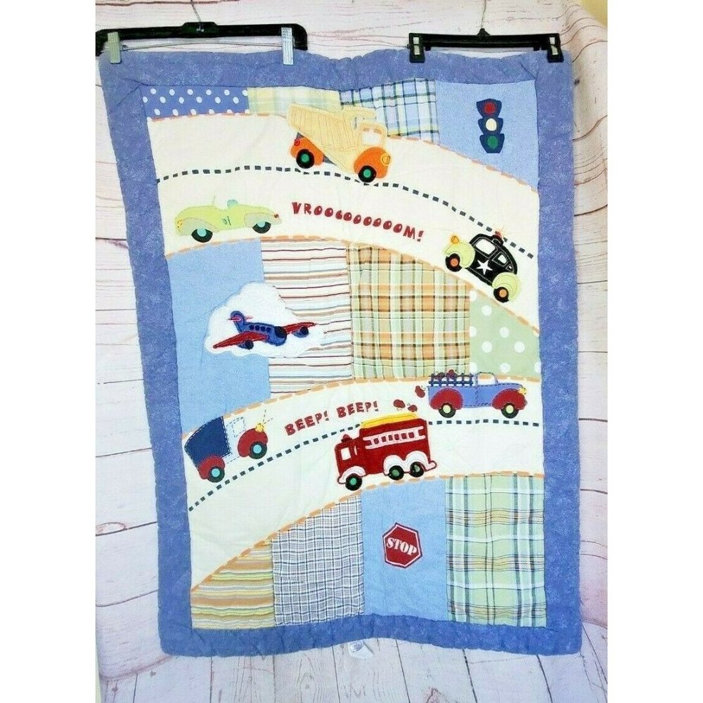 Rare Baby Connection Cotton Car, Cop Car, Truck Plane Clouds Nursery Blanket